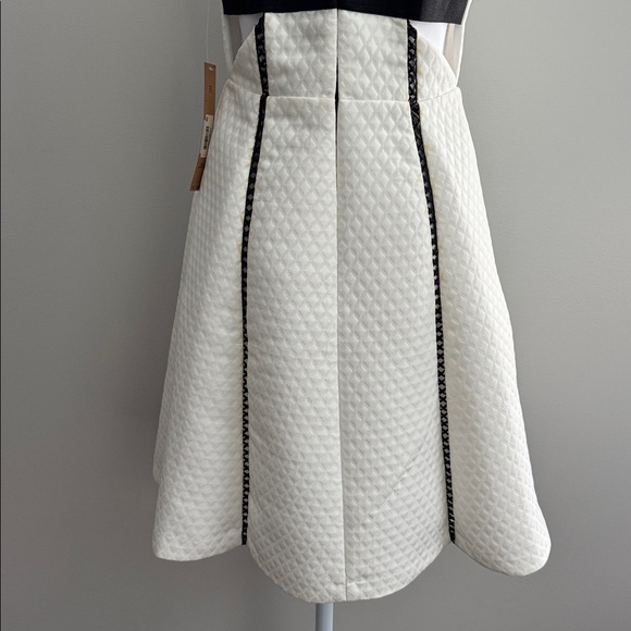 RACHEL Rachel Roy White Textured With Black Leather Design Cocktail Dress size 4 - Picture 6 of 9